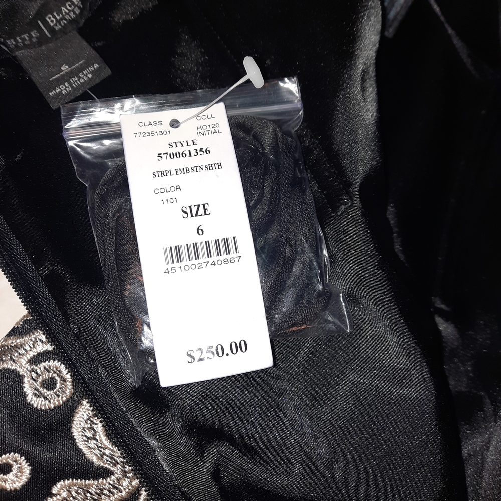 White House Black Market Strapless Black Dress with Ivory Lace Motif - Picture 8 of 12